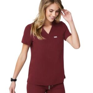 FIGS Technical Collection Burgundy One-Pocket Scrub Top